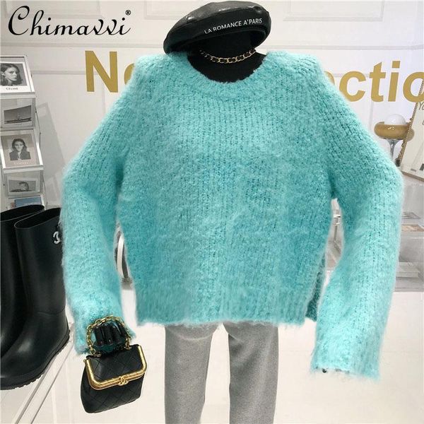 round neck knitted sweater women 2021 autumn and winter casual short loose solid color long-sleeve pullover all-match women's sweaters, White;black
round neck knitted sweater women 2021 autumn and winter casual short loose solid color long-sleeve pullover all-match women's sweaters, White;black