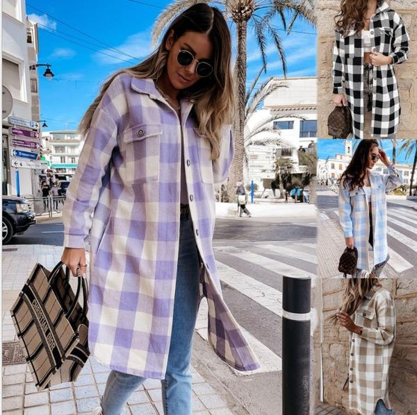 women's jackets 2021 amazon express european and american fashion medium long plaid shirt large coat women, Black;brown
women's jackets 2021 amazon express european and american fashion medium long plaid shirt large coat women, Black;brown