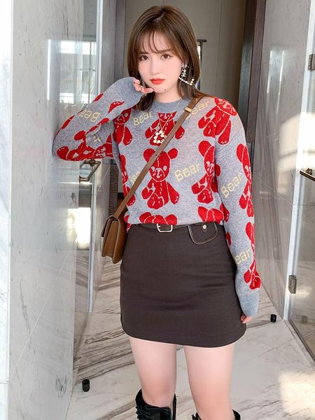 bear's floral round neck, loose and versatile soft waxy knitted sweater, winter style for women large size women's two piece pan, White
bear's floral round neck, loose and versatile soft waxy knitted sweater, winter style for women large size women's two piece pan, White