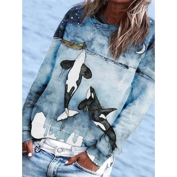 dolphin pattern women's fashion 3d printing short slim t-shirt autumn long sleeve round neck basic leisure, White
dolphin pattern women's fashion 3d printing short slim t-shirt autumn long sleeve round neck basic leisure, White