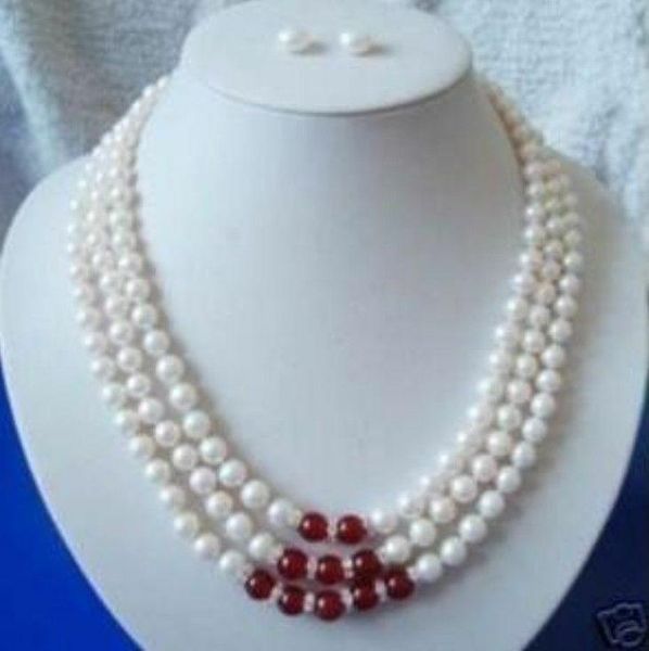 earrings & necklace charming 3row 7-8mm freshwater pearl red bead earring set, Silver
earrings & necklace charming 3row 7-8mm freshwater pearl red bead earring set, Silver