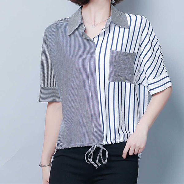 korean chiffon women's shirt blouses for women short sleeve striped female polo neck patchwork ol 210604, White
korean chiffon women's shirt blouses for women short sleeve striped female polo neck patchwork ol 210604, White