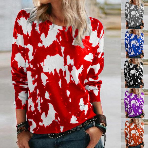 autumn and winter women's clothing loose round neck long sleeve printed t-shirt female, White