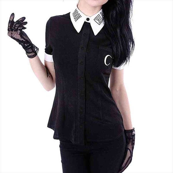 plus size office shwomen women shirt print gothic punk black v neck button down short sleeve tunic shirts, White
plus size office shwomen women shirt print gothic punk black v neck button down short sleeve tunic shirts, White