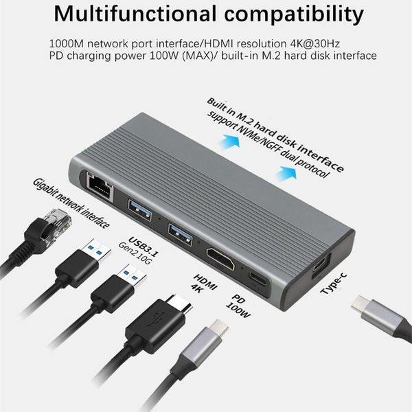 hubs usb c hub m.2 ssd enclosure -compatible+usb3.1+rj45+pd type-c docking station for nvme 6 in 1
hubs usb c hub m.2 ssd enclosure -compatible+usb3.1+rj45+pd type-c docking station for nvme 6 in 1