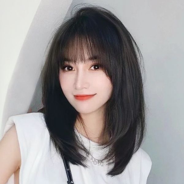 air women's long bangs wig net red natural clavicle full head set simulation short hair modeling, Black
air women's long bangs wig net red natural clavicle full head set simulation short hair modeling, Black