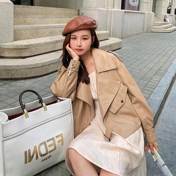 women's leather & faux arrival spring autumn net celebrity short locomotive jacket women retro street fashion khaki lapel pu jackets e2, Black
women's leather & faux arrival spring autumn net celebrity short locomotive jacket women retro street fashion khaki lapel pu jackets e2, Black