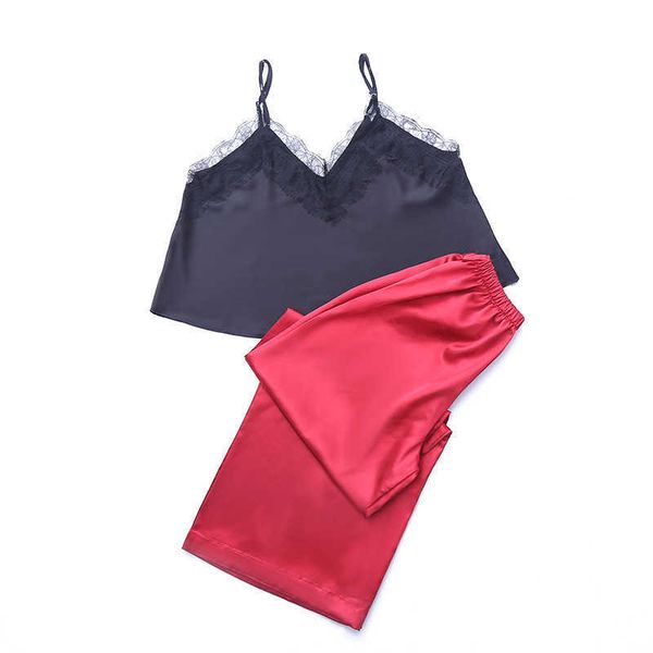 sleepwear 2021 summer silk suspender two piece suit , breathable and loose home clothes, Black;red
sleepwear 2021 summer silk suspender two piece suit , breathable and loose home clothes, Black;red