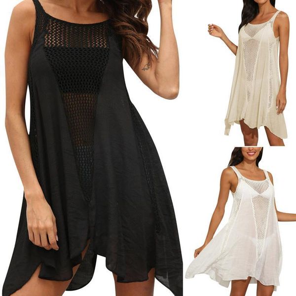 women's swimwear summer beachwear ladies solid color hollow out stitching irregular big swing vest beach dress bohemia sling dresses, White;black
women's swimwear summer beachwear ladies solid color hollow out stitching irregular big swing vest beach dress bohemia sling dresses, White;black