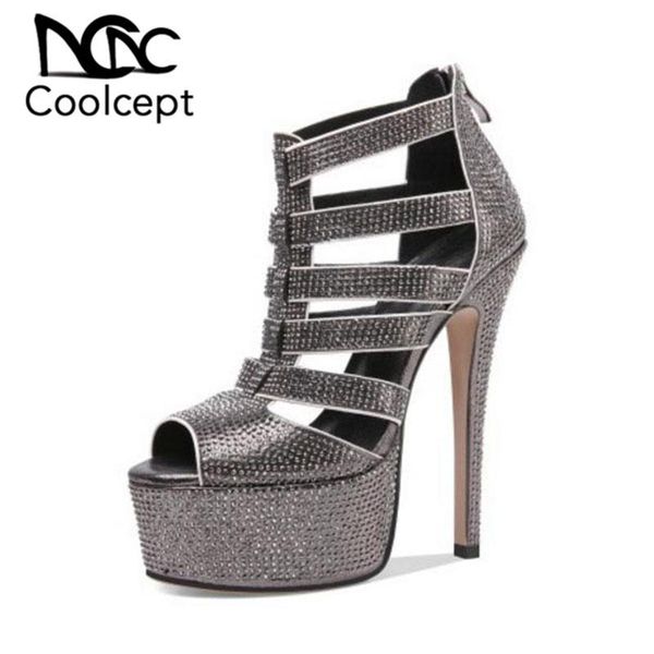 coolcept women real leather high heel sandals open toe platform crystal fashion night club shoes size 33-41, Black 
coolcept women real leather high heel sandals open toe platform crystal fashion night club shoes size 33-41, Black