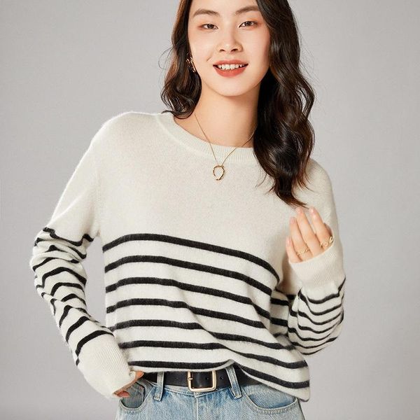 women's sweaters 100% pure merino wool knitted striped for woman jumpers ladies o-neck long sleeve pullovers plus size, White;black
women's sweaters 100% pure merino wool knitted striped for woman jumpers ladies o-neck long sleeve pullovers plus size, White;black