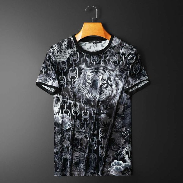 2021 summer european velvet printing tiger men's short sleeve t-shirt slim fashion round neck jacket shirt, White;black
2021 summer european velvet printing tiger men's short sleeve t-shirt slim fashion round neck jacket shirt, White;black