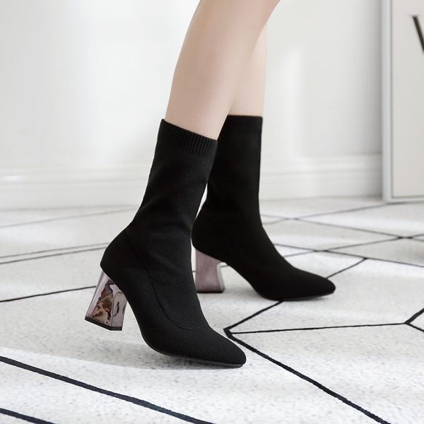 boots sharp thick knitting shoes high-strength, Black