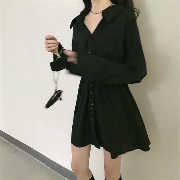 dress women pure turn-down collar button long sleeve collect waist elegant fashion black clothing fall hepburn vestido chic, Black;gray
dress women pure turn-down collar button long sleeve collect waist elegant fashion black clothing fall hepburn vestido chic, Black;gray