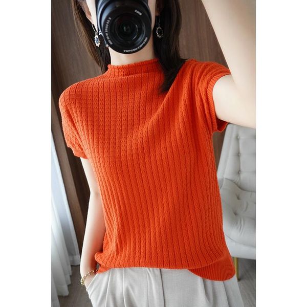 women's t-shirt style cotton and linen knitted shirt half high collar slim loose solid color short sleeves, White
women's t-shirt style cotton and linen knitted shirt half high collar slim loose solid color short sleeves, White