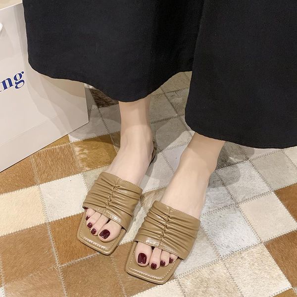 slippers pu leather pleated women square toe flat summer indoor leisure home slides soft sole open, Black
slippers pu leather pleated women square toe flat summer indoor leisure home slides soft sole open, Black
