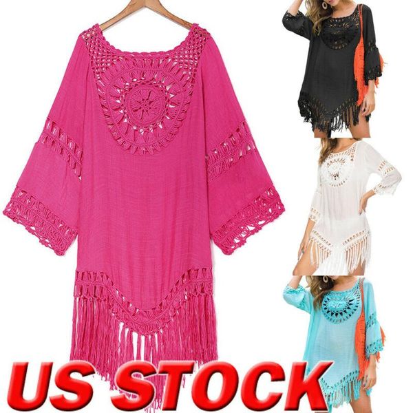 women summer lace crochet bikini cover up swimwear bathing suit beach dress fringed blouse women's, White;black
women summer lace crochet bikini cover up swimwear bathing suit beach dress fringed blouse women's, White;black