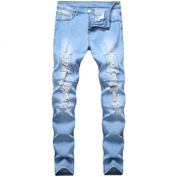men's stretch slim light blue large size casual jeans men ripped trendy pants1 pcvi
men's stretch slim light blue large size casual jeans men ripped trendy pants1 pcvi