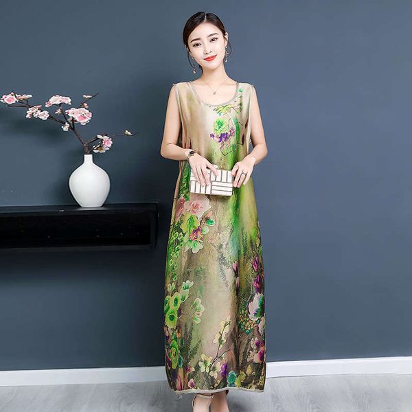 casual mulberry summer dresses loose and thin medium length large sleeveless printed silk dress a-line skirt, Black;gray
casual mulberry summer dresses loose and thin medium length large sleeveless printed silk dress a-line skirt, Black;gray