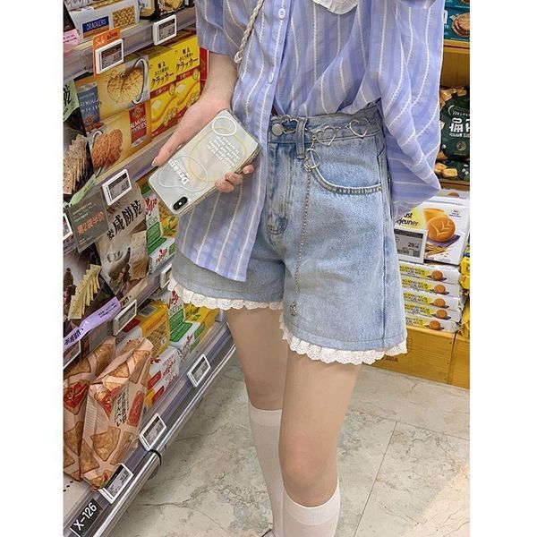 women's jeans woman pants stitching lace shorts 2021 summer high waist loose wide leg pantalones vaqueros mujer, Blue
women's jeans woman pants stitching lace shorts 2021 summer high waist loose wide leg pantalones vaqueros mujer, Blue