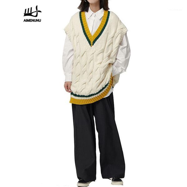 women's vests aimenunu knitting sweater vest v neck sleeveless hit color pullovers korean female 2021 autumn fashion, Black;white
women's vests aimenunu knitting sweater vest v neck sleeveless hit color pullovers korean female 2021 autumn fashion, Black;white