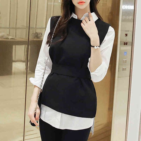 two piece dress autumn women's 2 set vintage asymmetrical white shirt + slim black vest suit mzzb
two piece dress autumn women's 2 set vintage asymmetrical white shirt + slim black vest suit mzzb