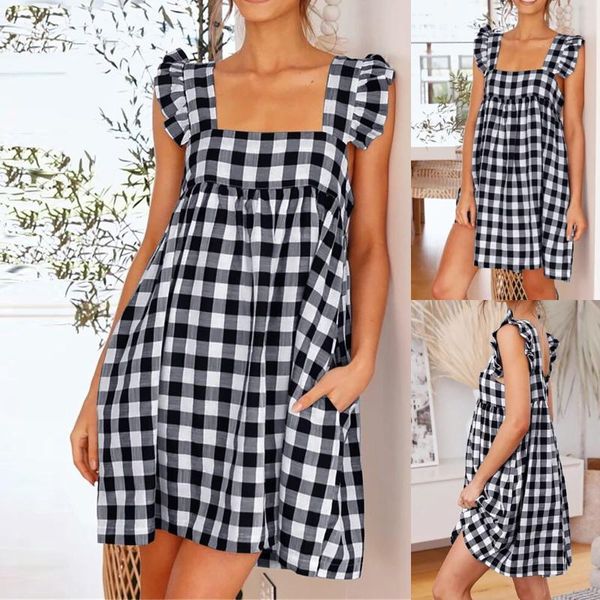 casual dresses women's summer ruffle mid-waist pullover plaid ladies overisize square collar beach mini dress robe femme été, Black;gray
casual dresses women's summer ruffle mid-waist pullover plaid ladies overisize square collar beach mini dress robe femme été, Black;gray