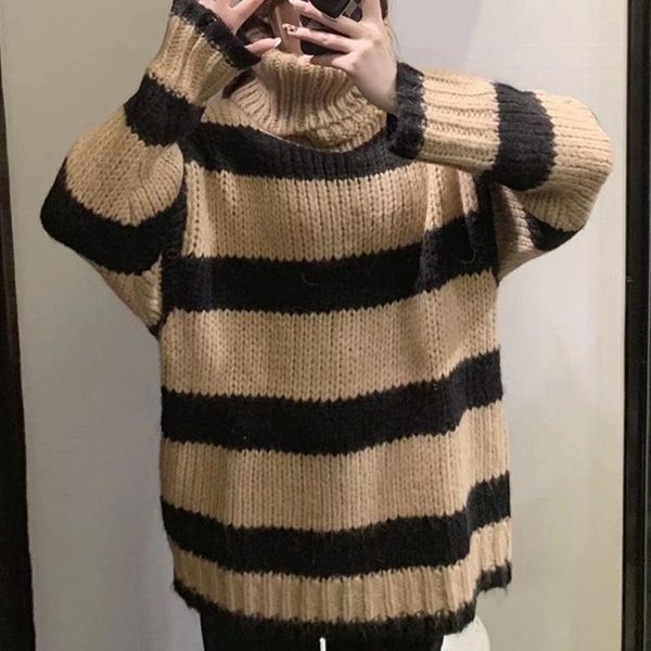 women's sweaters women striped sweater turn-down collar long sleeve knitted pullover all-match loose winter female warm 2021 ladies, White;black
women's sweaters women striped sweater turn-down collar long sleeve knitted pullover all-match loose winter female warm 2021 ladies, White;black