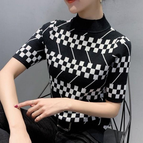women's sweaters 2021 spring knitted short sleeve t-shirt foreign style with korean version half high collar backing, slim top, White;black
women's sweaters 2021 spring knitted short sleeve t-shirt foreign style with korean version half high collar backing, slim top, White;black