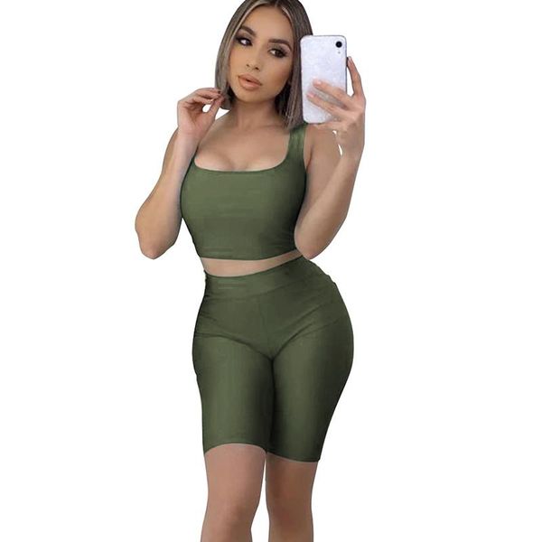 short two piece set woman summer 2021 tank crop and biker shorts sportswear sweat suits 2 tracksuit women outfits dress, White