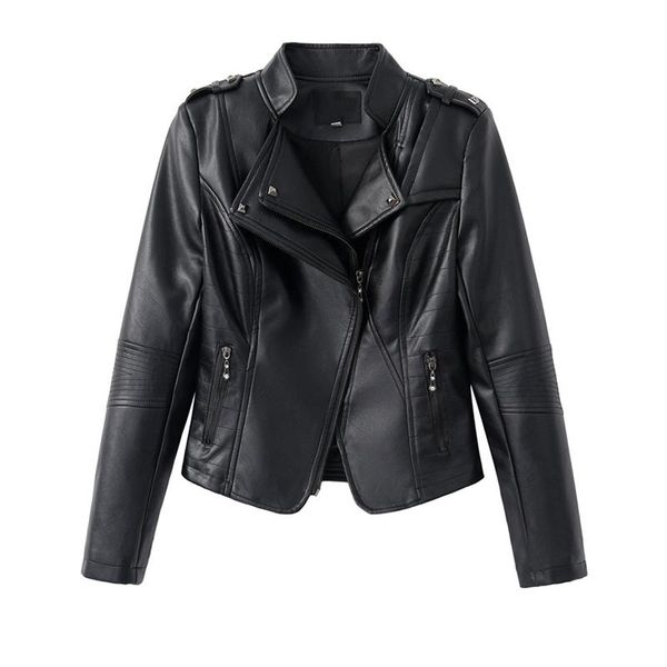 women's leather & faux femme pu jackets zippers moto biker streetwear korea women fashion coat slim short outerwear, Black
women's leather & faux femme pu jackets zippers moto biker streetwear korea women fashion coat slim short outerwear, Black