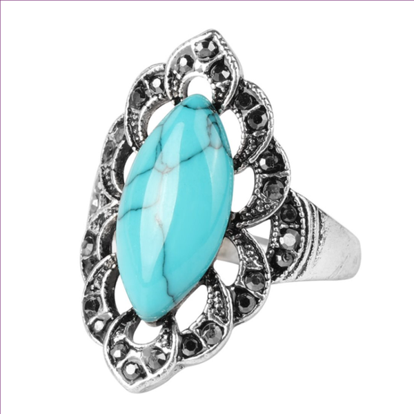 cluster rings fyjs unique antique silver plated marquise shape green turquoises stone finger ring with crystal jewelry, Golden;silver
cluster rings fyjs unique antique silver plated marquise shape green turquoises stone finger ring with crystal jewelry, Golden;silver