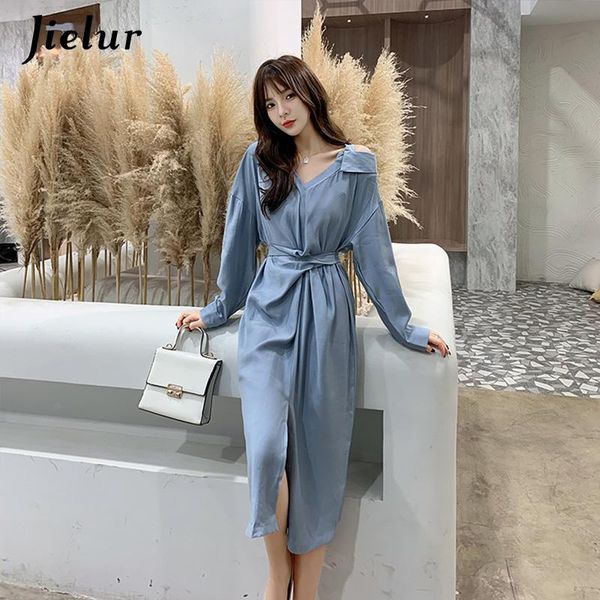 casual dresses off-shoulder long-sleeved shirt dress elegant women temperament spring waistband blue robe female office vestidos, Black;gray
casual dresses off-shoulder long-sleeved shirt dress elegant women temperament spring waistband blue robe female office vestidos, Black;gray