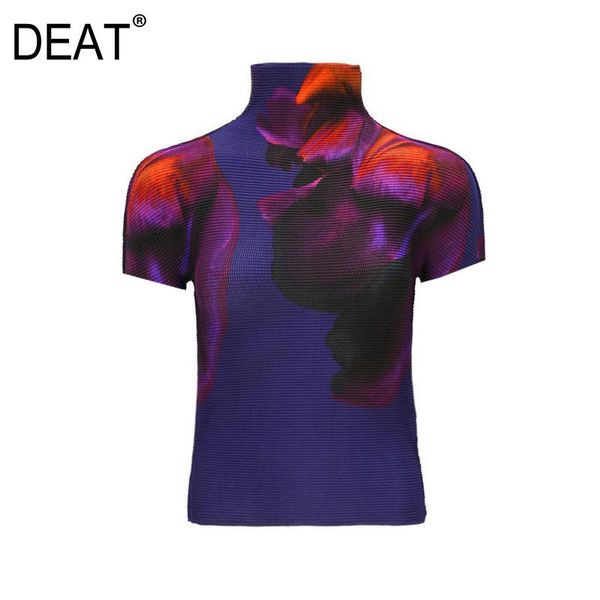 women's t-shirt deat pleated t shirts woman print stand collar short sleeve pullover fit high elastic wild casual style 2021 summer 15h, White
women's t-shirt deat pleated t shirts woman print stand collar short sleeve pullover fit high elastic wild casual style 2021 summer 15h, White