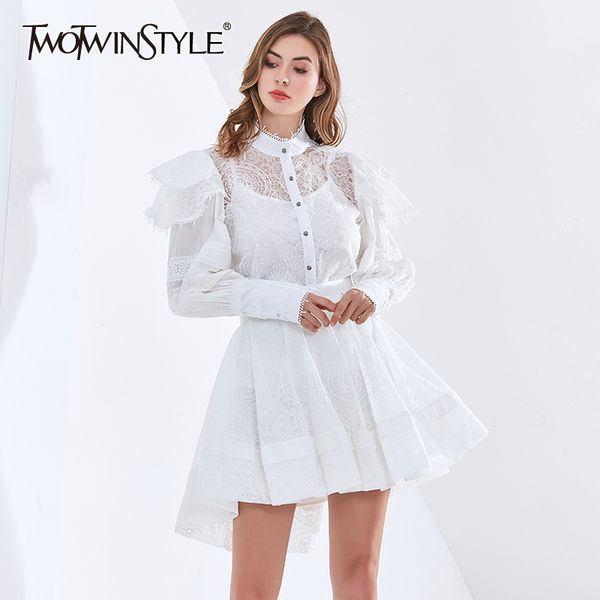 twotwinstyle white elegant three piece set for women stand collar long sleeve patchwork lace shirt high waist skirt female sets 210517
twotwinstyle white elegant three piece set for women stand collar long sleeve patchwork lace shirt high waist skirt female sets 210517