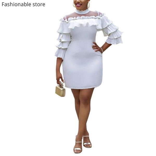women elegant cascading ruffles sheer mesh spliced three quarter sleeve white dress casual dresses, Black;gray
women elegant cascading ruffles sheer mesh spliced three quarter sleeve white dress casual dresses, Black;gray