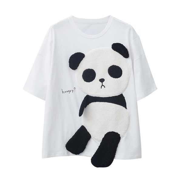 women's t-shirt 2021 summer est panda cartoon pattern cotton short sleeve loose student embroidered woman lady cute, White
women's t-shirt 2021 summer est panda cartoon pattern cotton short sleeve loose student embroidered woman lady cute, White
