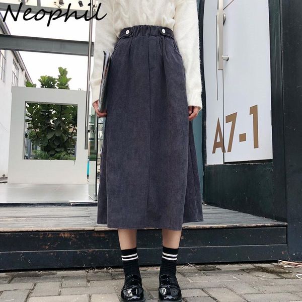 skirts neophil 2021 winter corduroy women midi button elastic wasit thick vintage minimalist ladies a-line long skirt saia s29n1, Black
skirts neophil 2021 winter corduroy women midi button elastic wasit thick vintage minimalist ladies a-line long skirt saia s29n1, Black