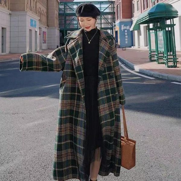 women's wool & blends women cotton woolen outerwear winter sashes thicken warm female vintage england double breasted plaid coat, Black
women's wool & blends women cotton woolen outerwear winter sashes thicken warm female vintage england double breasted plaid coat, Black