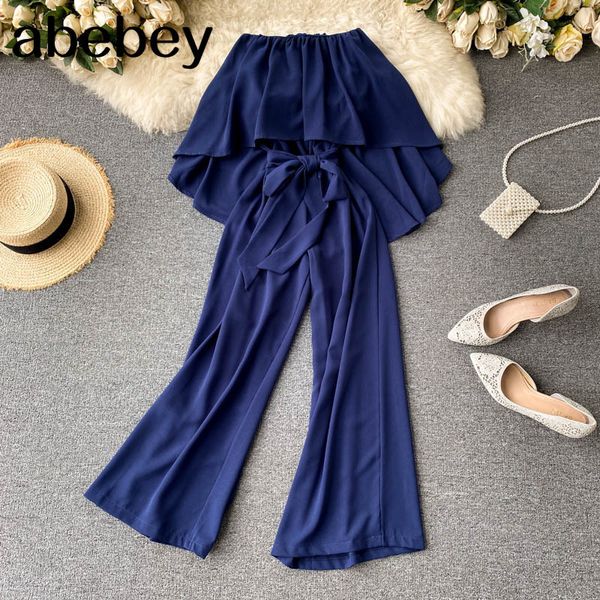 women korean ruffles rompers sleeveless off shoulder solid jumpsuits summer casual streetwear wide leg long 210512, Black;white
women korean ruffles rompers sleeveless off shoulder solid jumpsuits summer casual streetwear wide leg long 210512, Black;white