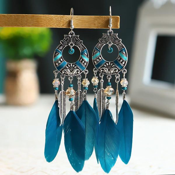 ethnic women's hollow long feather earrings bohemian holiday summer color drip oils drop dangle wholesale & chandelier, Silver
ethnic women's hollow long feather earrings bohemian holiday summer color drip oils drop dangle wholesale & chandelier, Silver