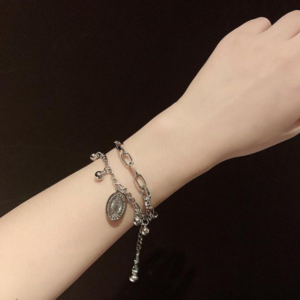 link, chain ins internet influencer cold style personality metal double-layer coin bracelet female special-interest design simple jesus, Black
link, chain ins internet influencer cold style personality metal double-layer coin bracelet female special-interest design simple jesus, Black