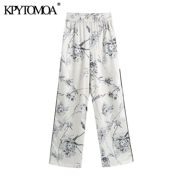 women chic fashion floral print wide leg pants vintage high elastic waist side pockets female trousers mujer 210416, Black;white
women chic fashion floral print wide leg pants vintage high elastic waist side pockets female trousers mujer 210416, Black;white