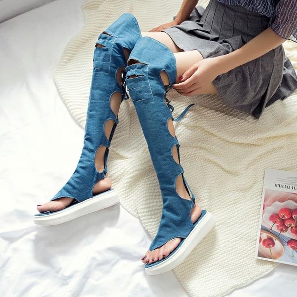 us4-11 womens denim jeans over the knee sandals lace up hollow out tong toe slingbacks summer beach shoes plus size gladiator, Black
us4-11 womens denim jeans over the knee sandals lace up hollow out tong toe slingbacks summer beach shoes plus size gladiator, Black