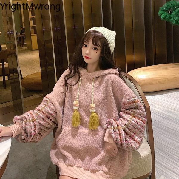 women's hoodies & sweatshirts hooded tassel patchwork tweed plaid sleeve cute pocket loose faux fur lambswool warm sweatshirt pullover, Black
women's hoodies & sweatshirts hooded tassel patchwork tweed plaid sleeve cute pocket loose faux fur lambswool warm sweatshirt pullover, Black