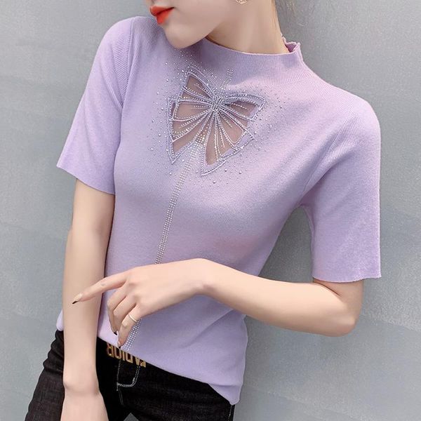 women's t-shirt summer women clothes 2021 drilling knitted shirt short-sleeved female korean bottoming top, White
women's t-shirt summer women clothes 2021 drilling knitted shirt short-sleeved female korean bottoming top, White