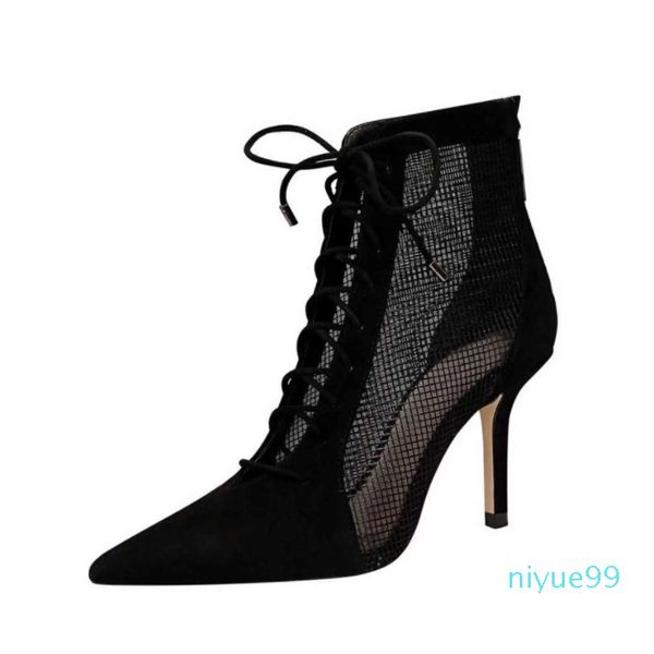 designer boots european and american-style high heel pointed cross lace-up suede pointed-toe mesh hollow nightclub ankle, Black
designer boots european and american-style high heel pointed cross lace-up suede pointed-toe mesh hollow nightclub ankle, Black