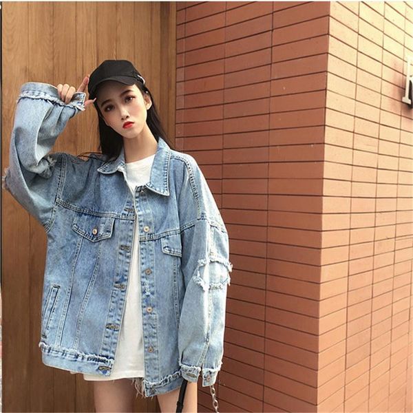 women's jackets korean loose patchwork frayed hole blue denim jacket women 2021 spring plus size single-breasted jeans student basic co, Black;brown
women's jackets korean loose patchwork frayed hole blue denim jacket women 2021 spring plus size single-breasted jeans student basic co, Black;brown