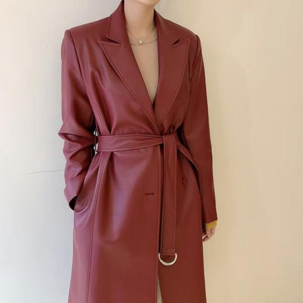 women's leather & faux stylish collar pu trench coats women full sleeve double breasted belted long female jackets 2021, Black
women's leather & faux stylish collar pu trench coats women full sleeve double breasted belted long female jackets 2021, Black