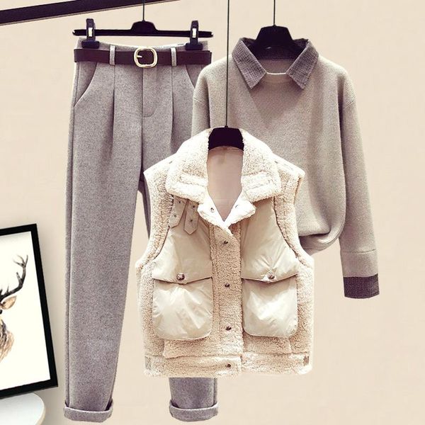 women's two piece pants women 2022 winter warm sweater 3 set female fashion casual knit pullovers +lamb wool vest +pants three suits g5, White
women's two piece pants women 2022 winter warm sweater 3 set female fashion casual knit pullovers +lamb wool vest +pants three suits g5, White